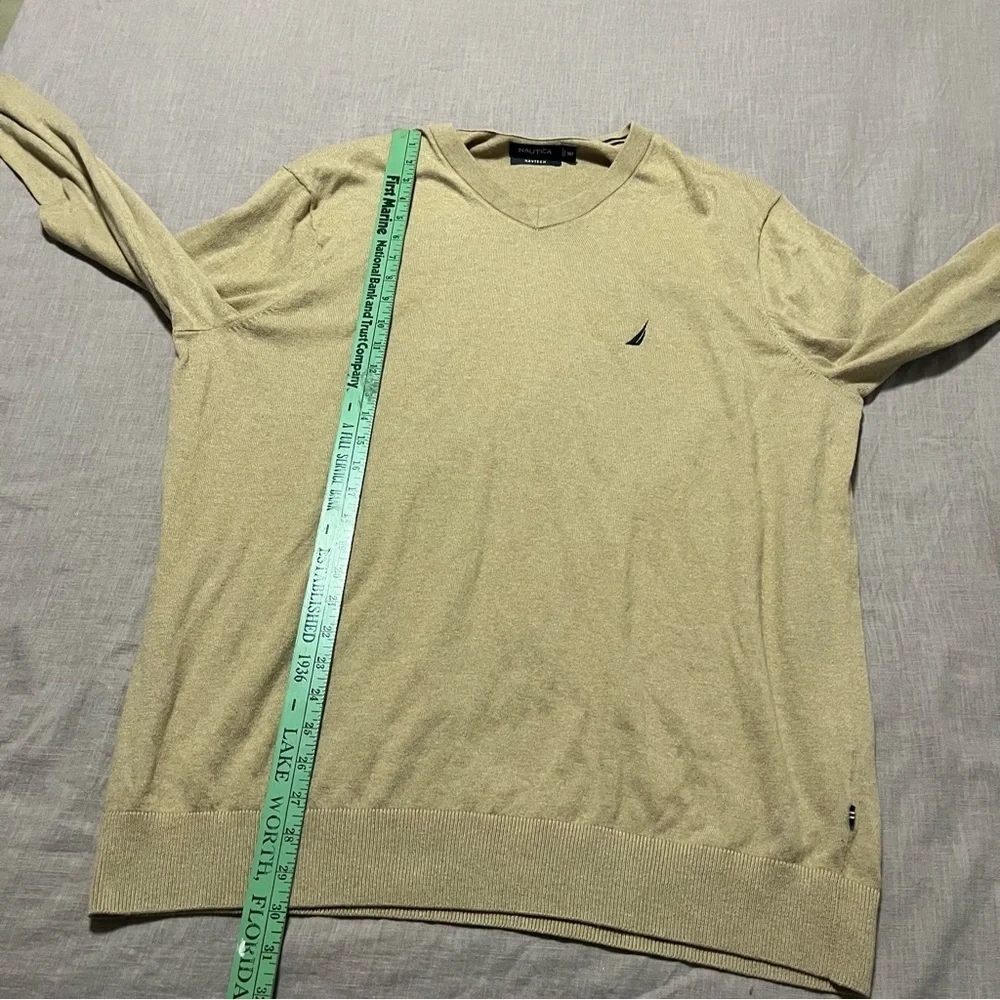 Nautica Men's Beige V-Neck Sweater Size XLarge Tall Classic Business Casual
